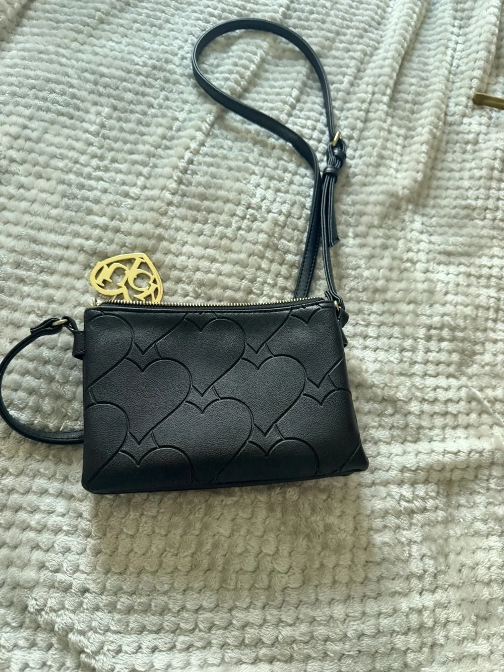 Juicy Couture Black Heart Embossed Crossbody with Gold Charm